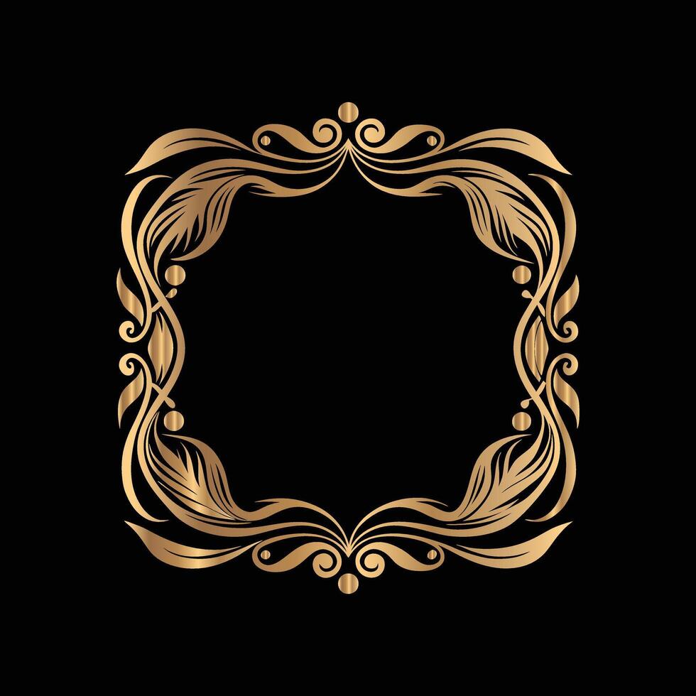golden frame on black background. set of decorative elements for design. vector