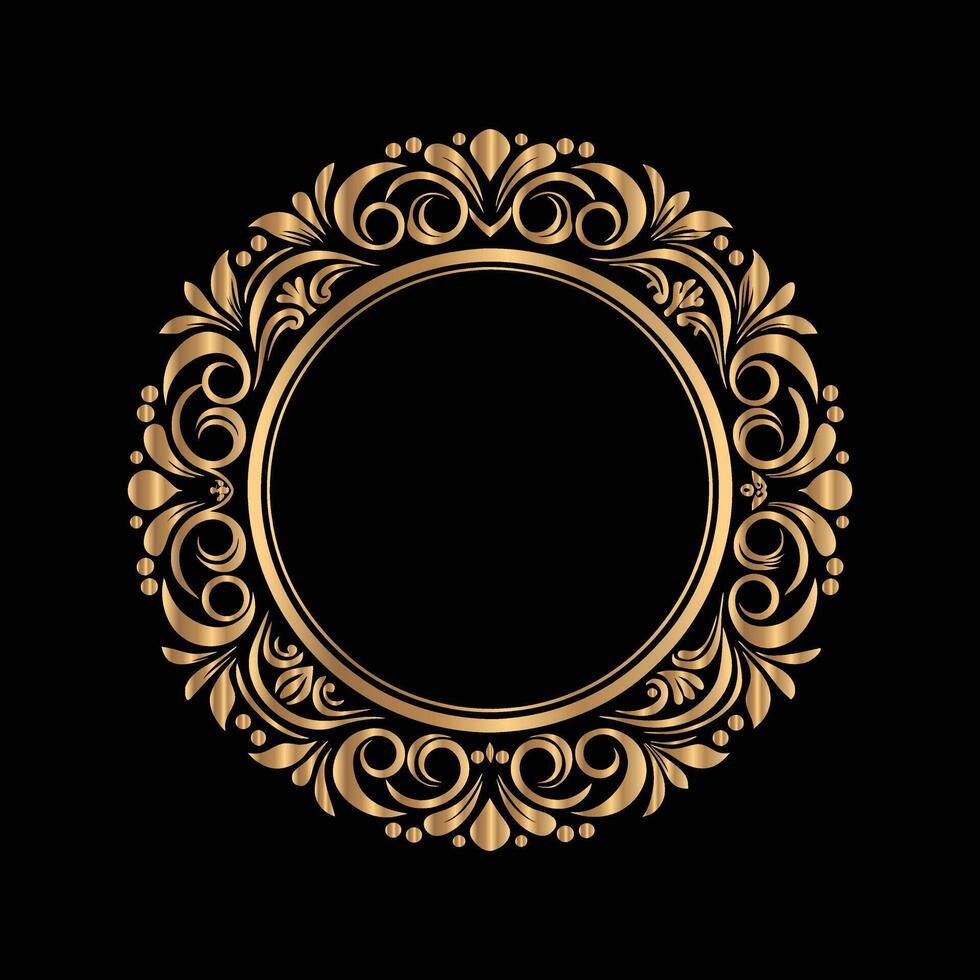 golden round frame on black background. set of decorative elements for design. vector
