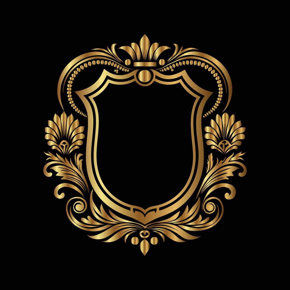 golden emblem on black background. set of decorative elements vector