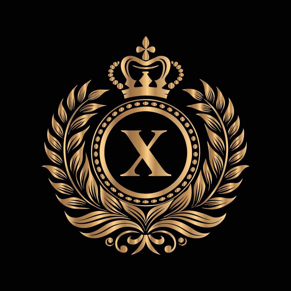 luxury letter x with crown on black background. set of decorative elements for design. vector