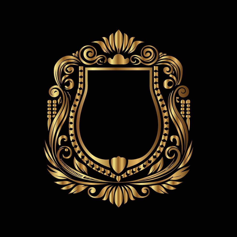 golden ornate frame with a heart and a crown on a black background vector