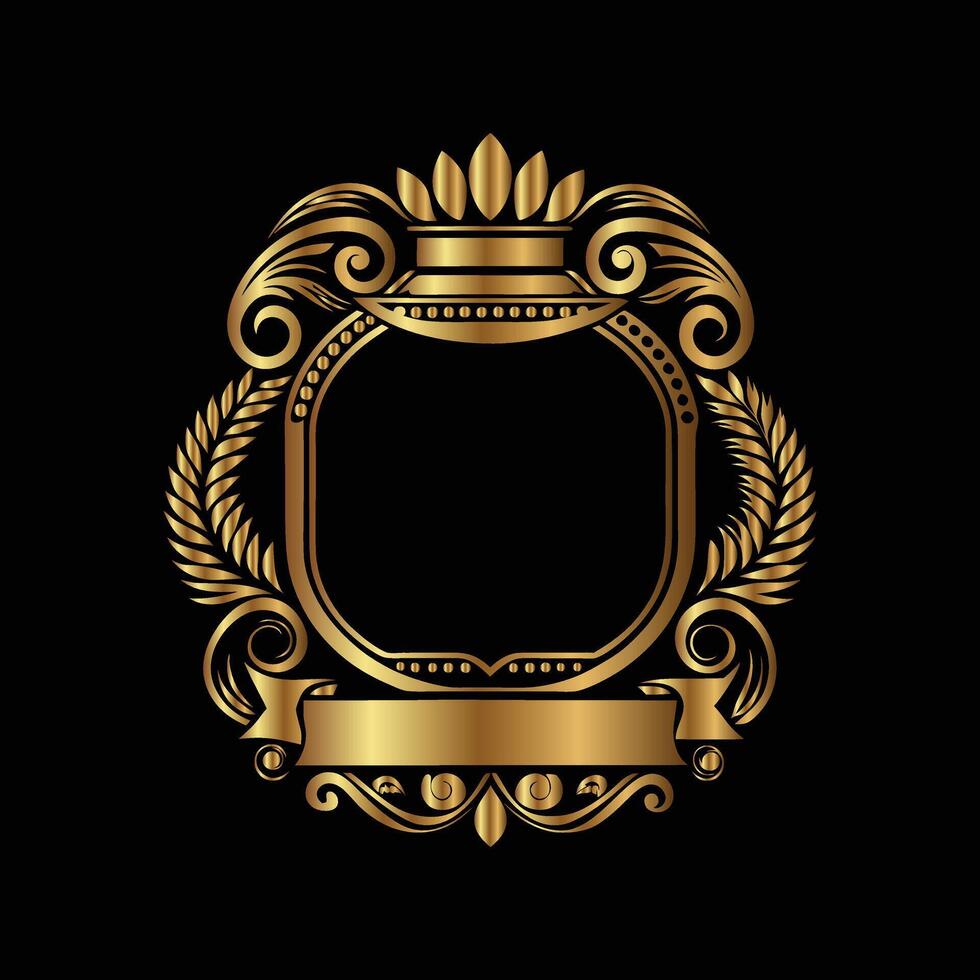 golden emblem with a crown and wreath on a black background vector