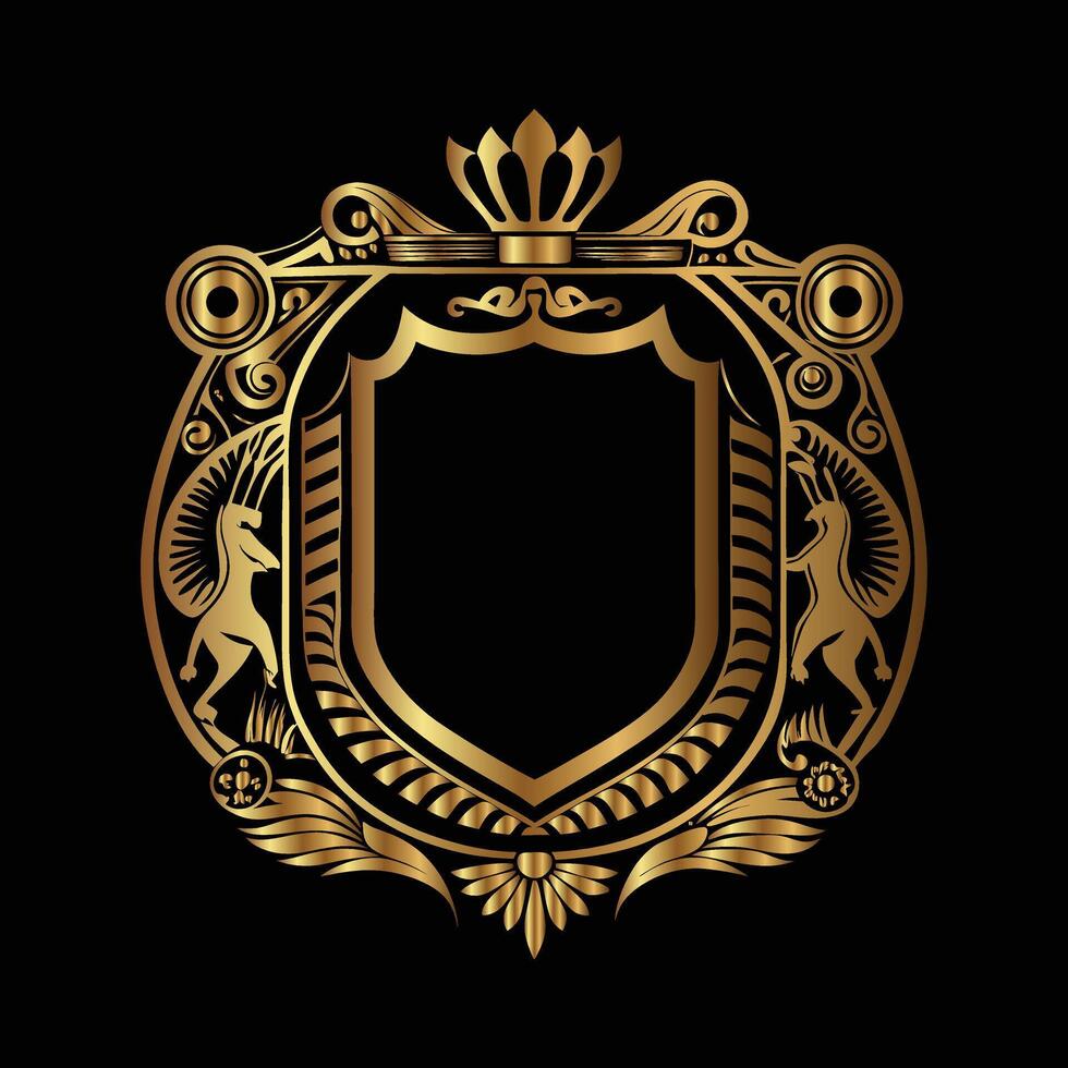 golden emblem with a crown and a lion on a black background vector