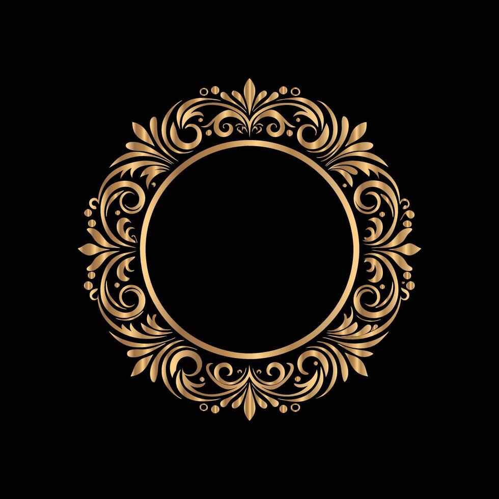 golden frame on black background. Floral golden border. Lace illustration for invitations and greeting cards. vector