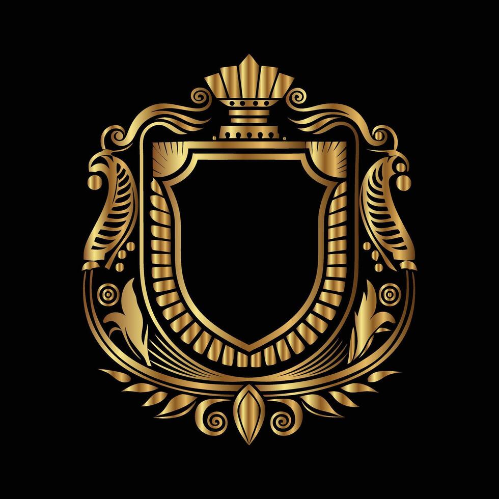 golden emblem of a royal crest on a black background vector