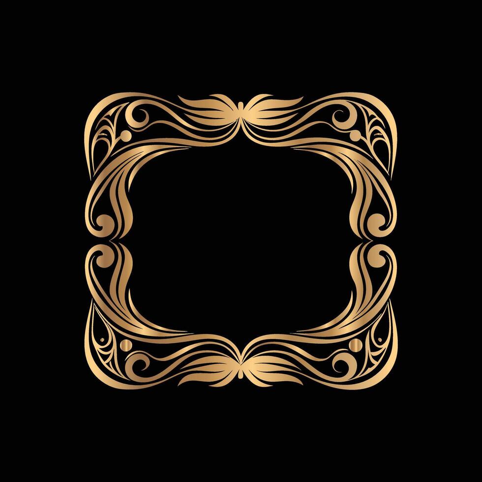 golden frame on black background. Floral golden border. vector