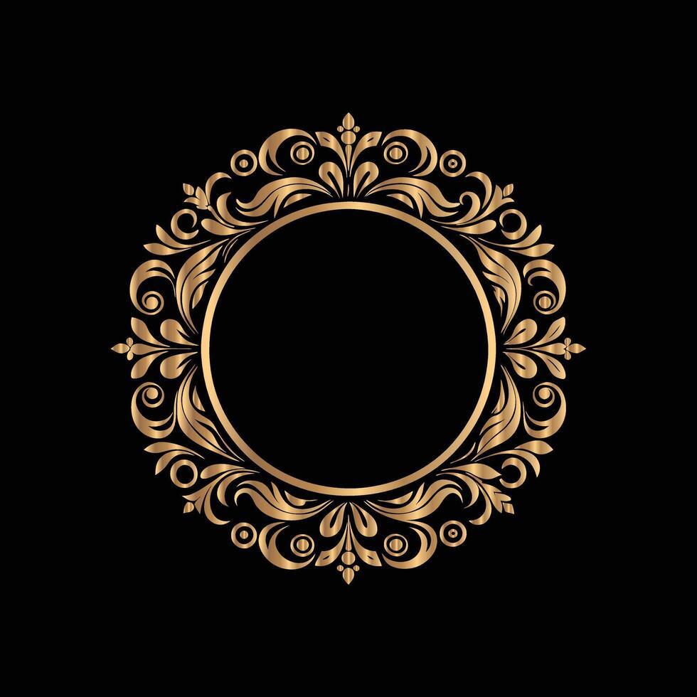 golden frame on black background. Floral golden border vector