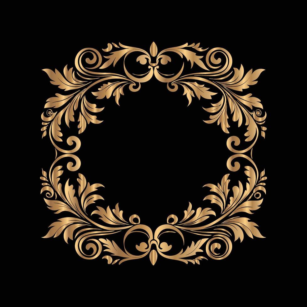 golden frame on black background. Elegant element for design in Eastern style, place for text. vector
