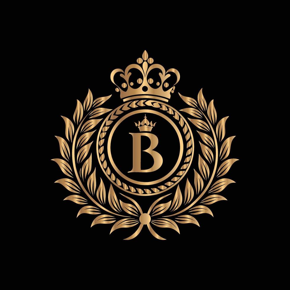 luxury logo with crown and laurel wreath. Elegant element for design in Eastern style, place for text vector