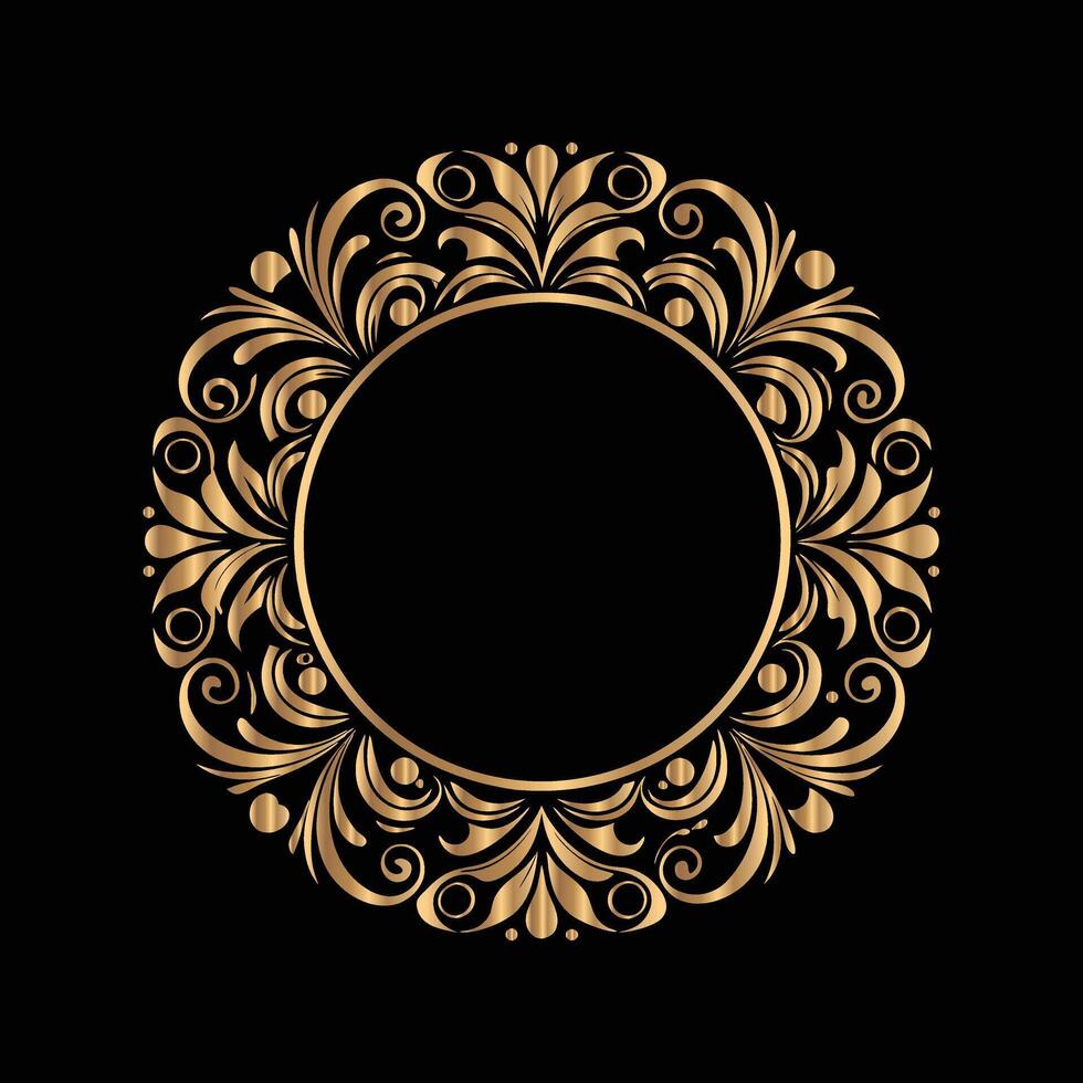golden frame with floral pattern on black background. Elegant element for design in Eastern style, place for text vector