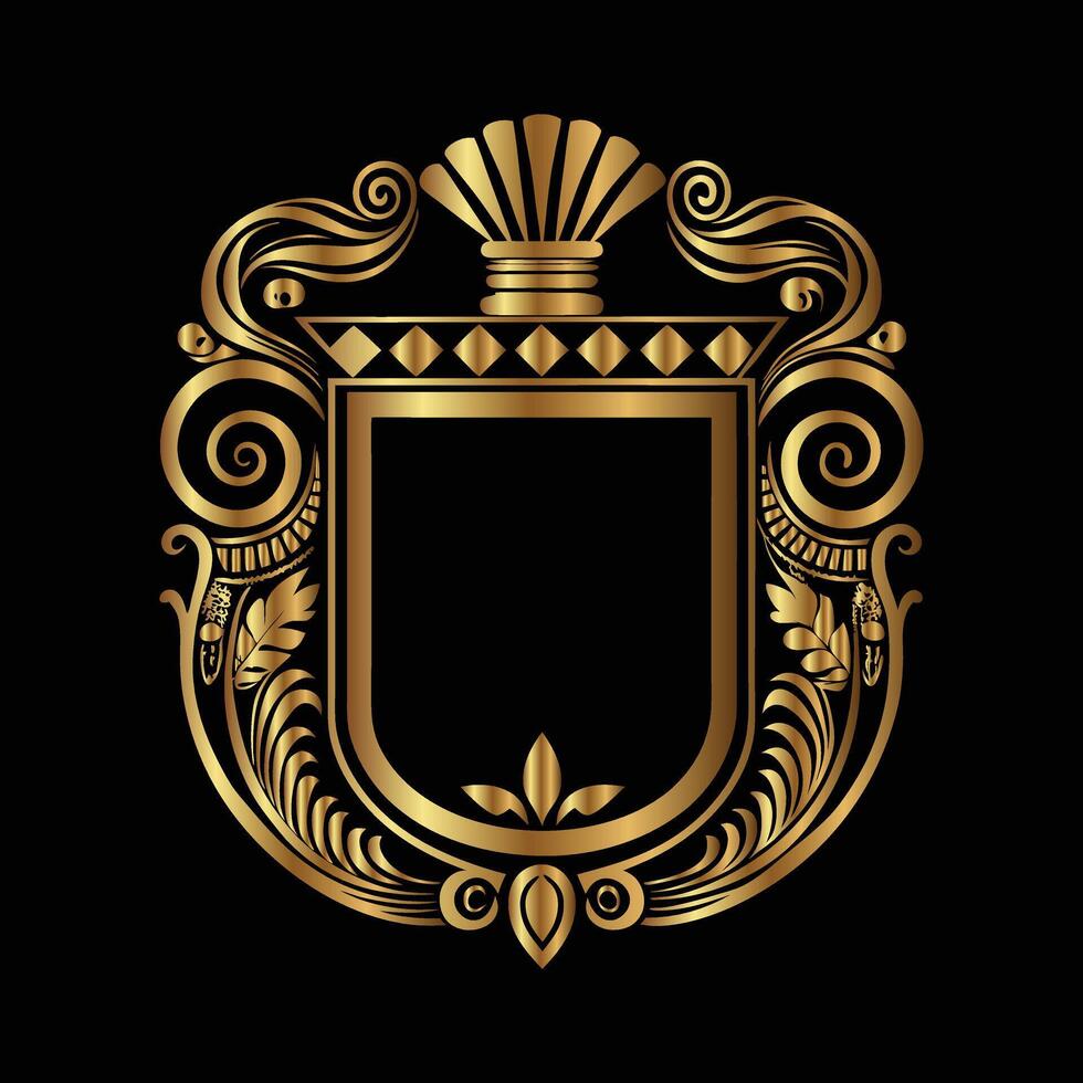 golden coat of arms on black background. Elegant element for design in Eastern style, place for text vector