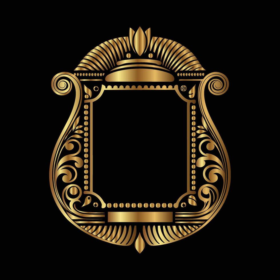 golden frame with ornate design on black background. Elegant element for design in Eastern style, place for text vector