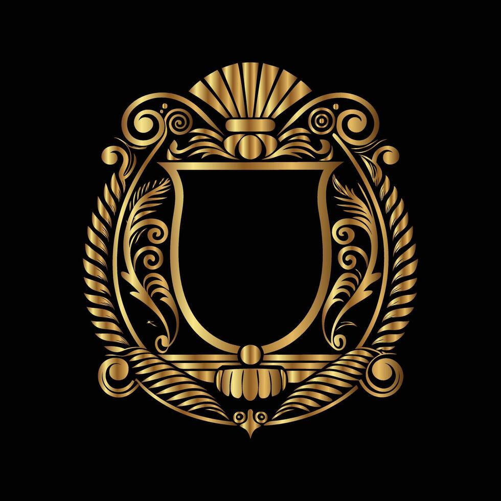 golden emblem on black background. Elegant element for design in Eastern style, place for text vector