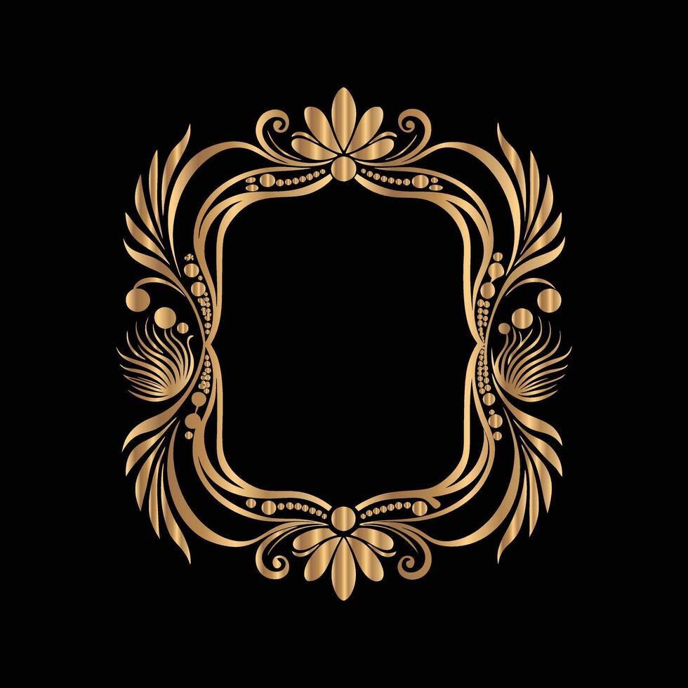 golden frame with floral pattern on black background. Eastern style, place for text vector