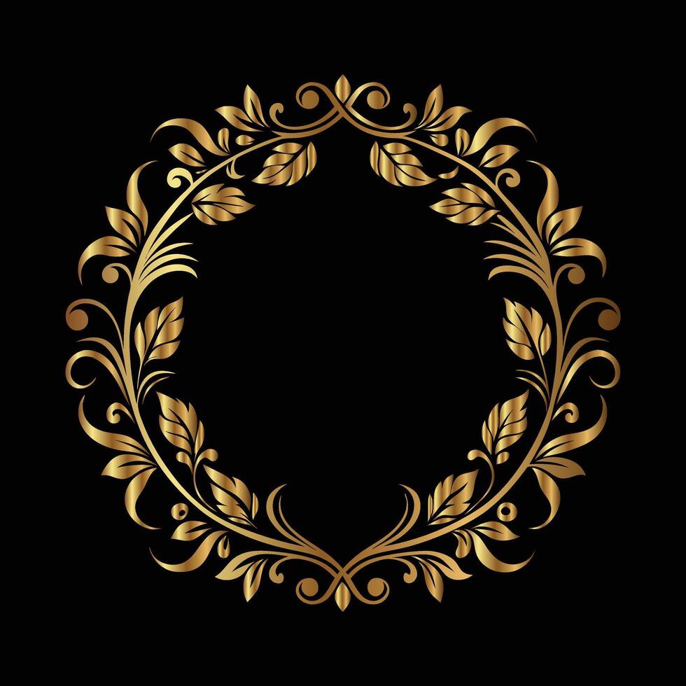 golden floral frame on black background. Eastern style, place for text vector