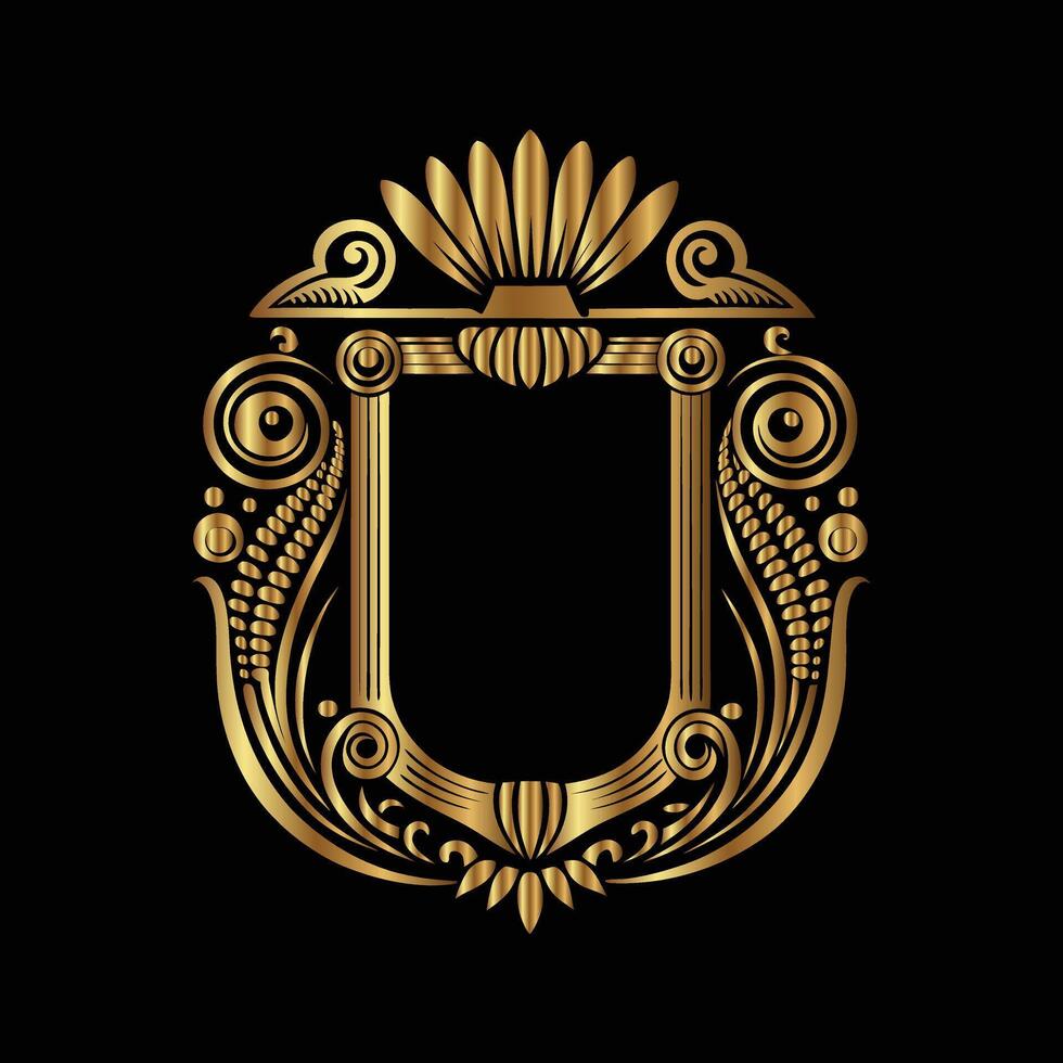golden ornate frame with a floral pattern on a black background vector