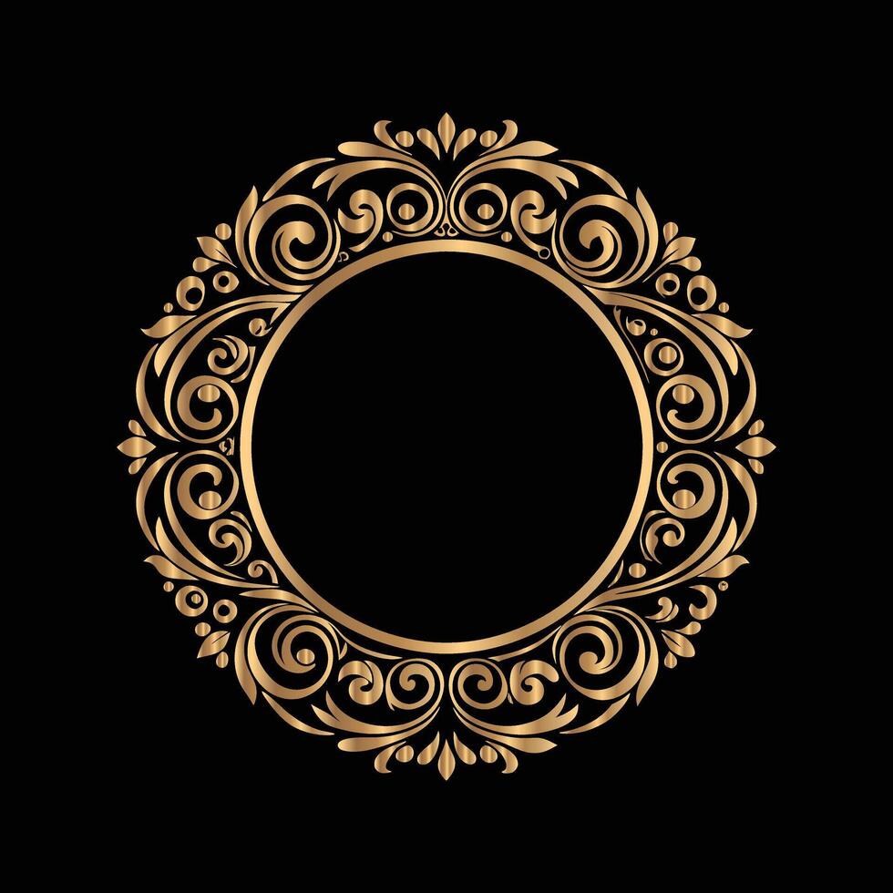 golden frame with swirls on black background vector