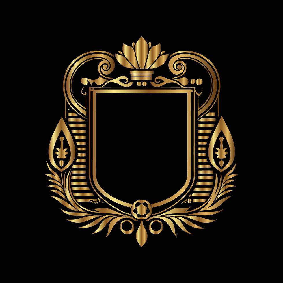 golden emblem on black background. Eastern style, place for text. vector