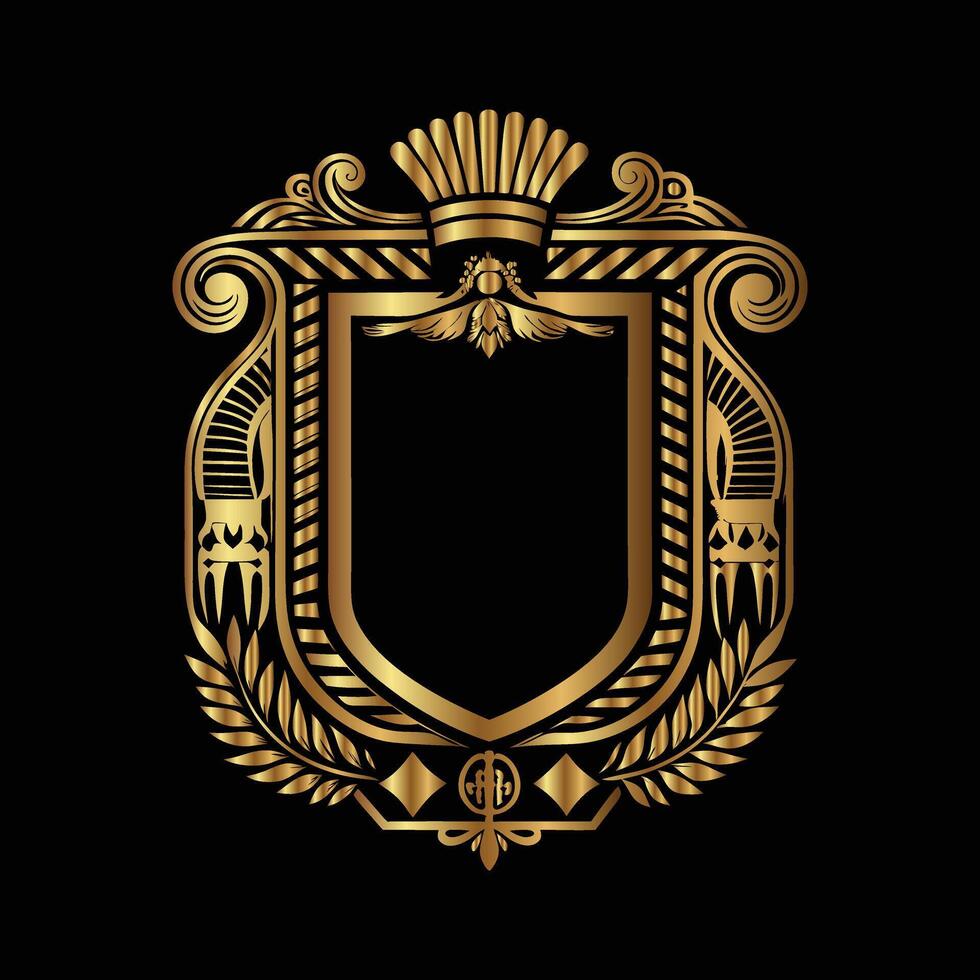 golden emblem of a royal coat of arms on a black background vector