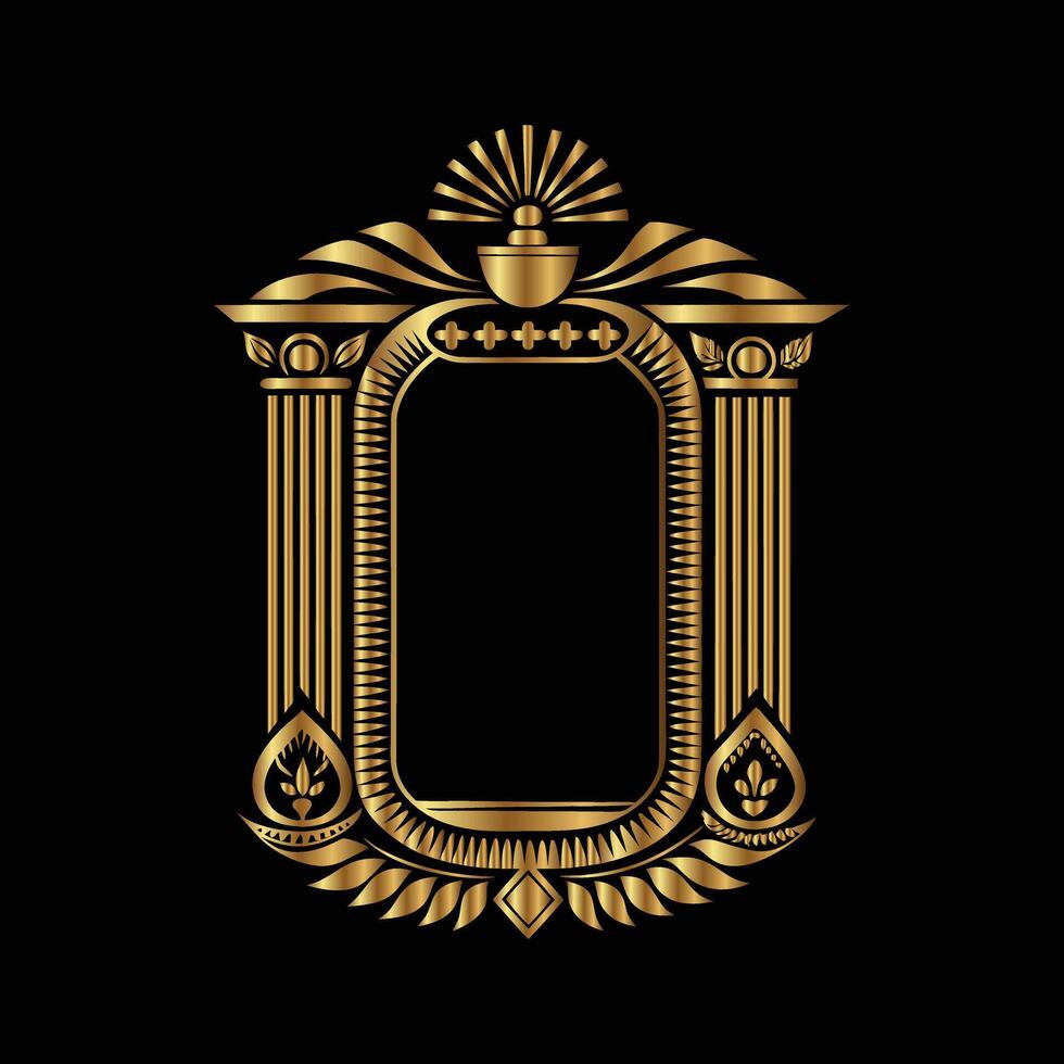 golden frame with ornate design on black background. decorative frame vector