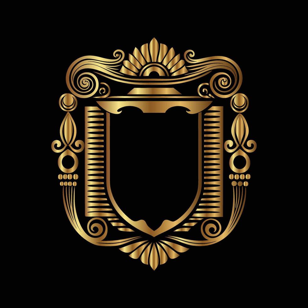 golden emblem on black background. decorative frame vector
