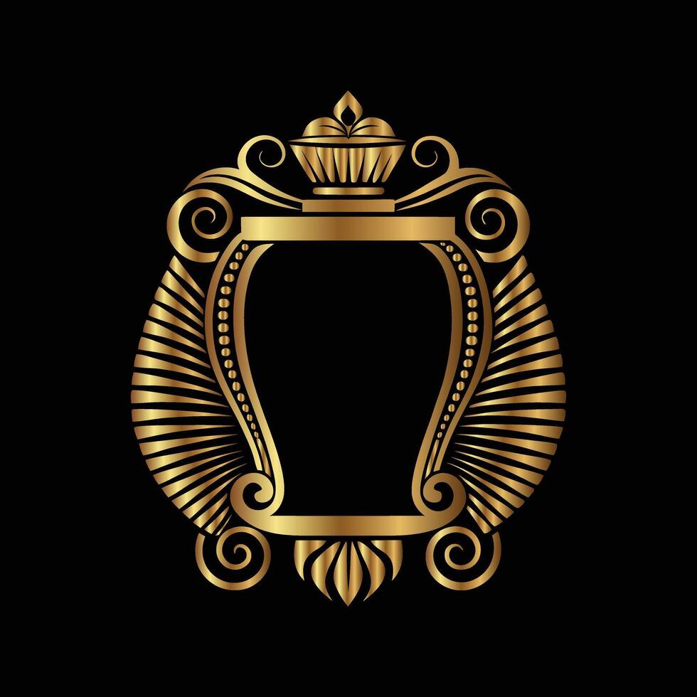 golden emblem with a crown on a black background vector