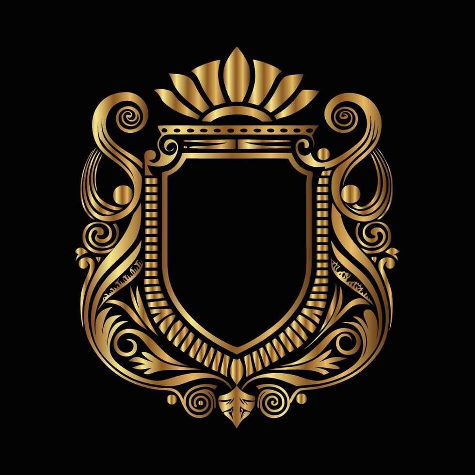 golden shield with a crown on a black background vector