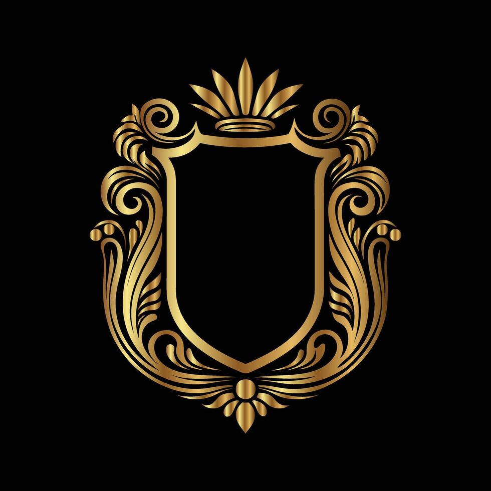 golden shield with crown on black background vector