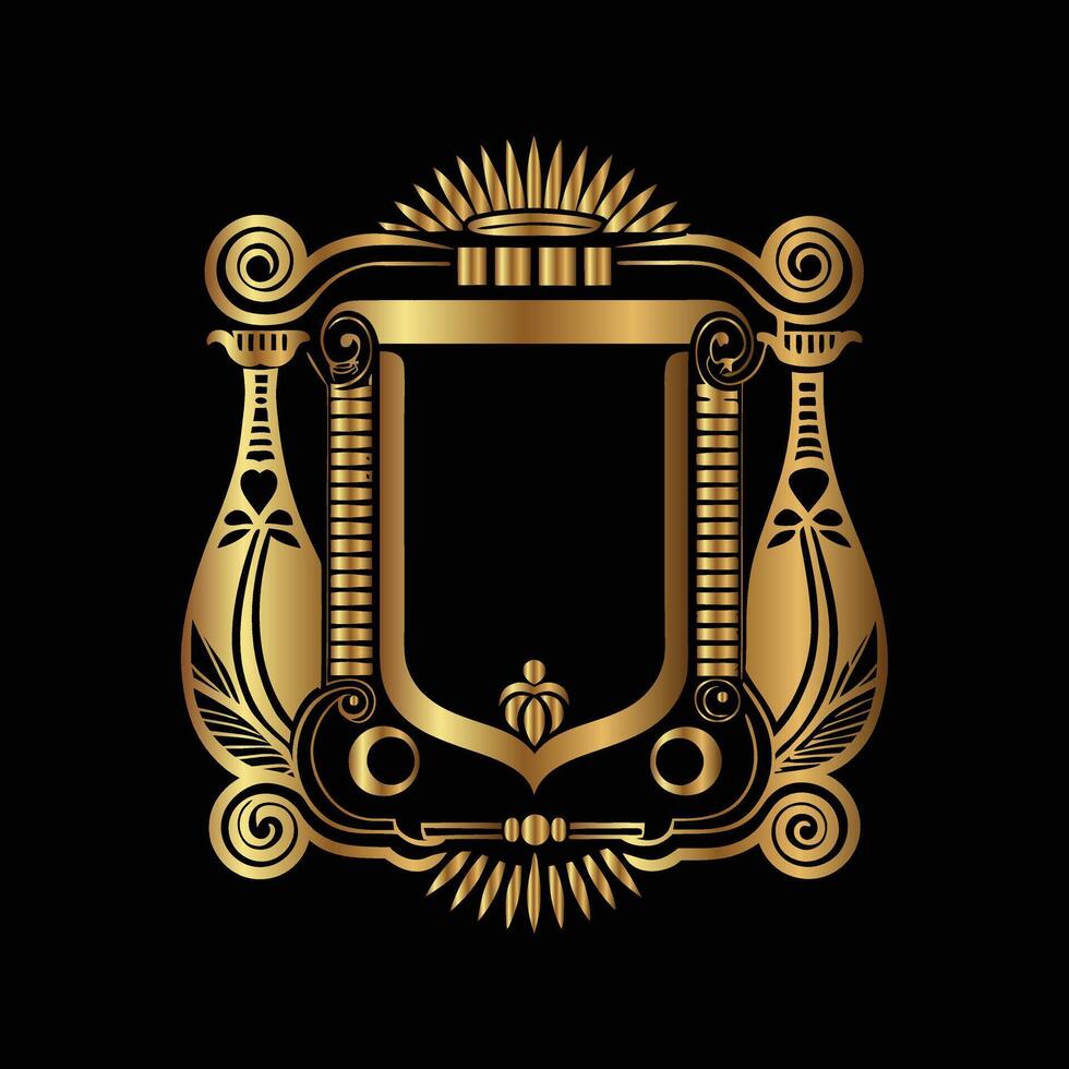 golden emblem of the royal coat of arms on black background vector