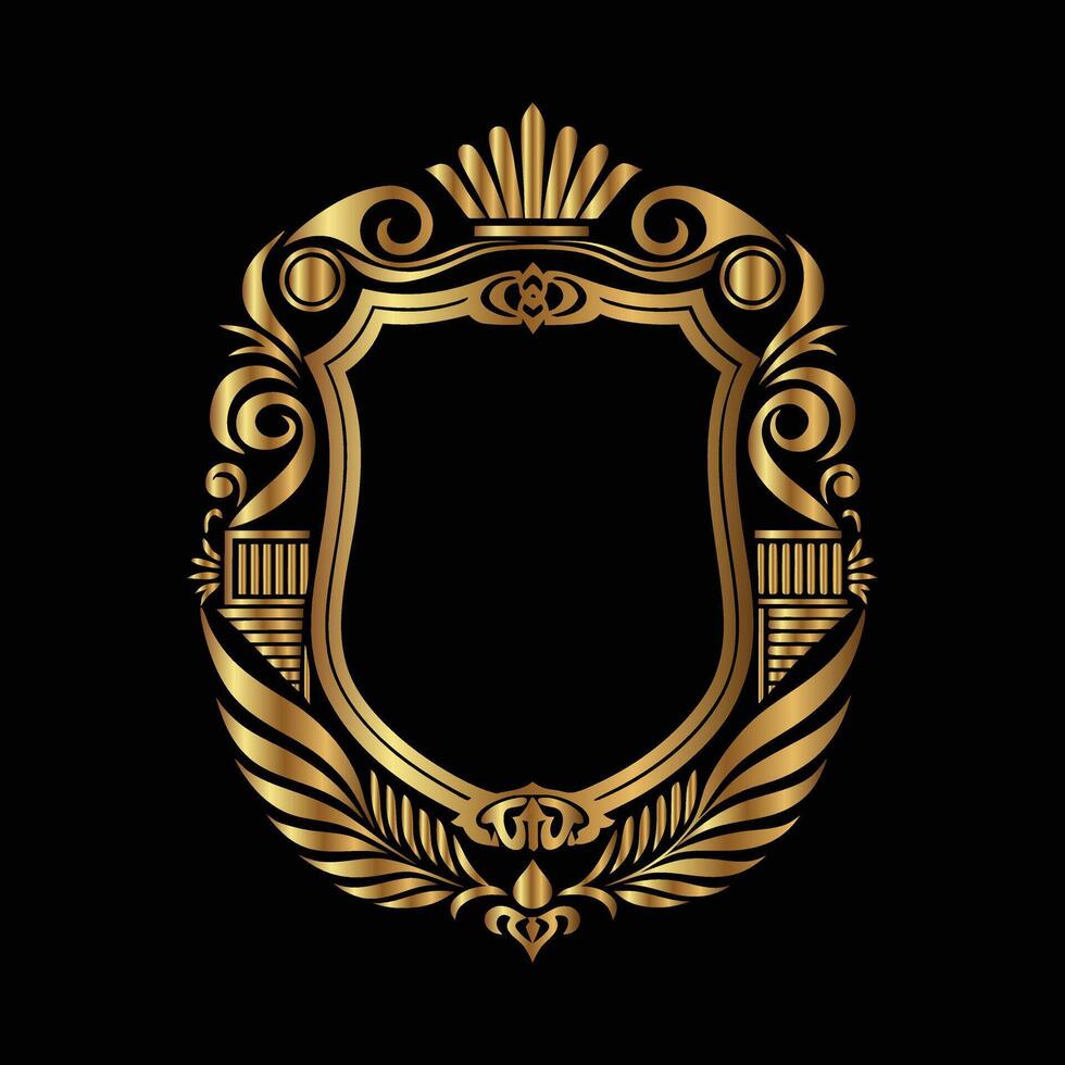 golden emblem on black background. golden frame. vector