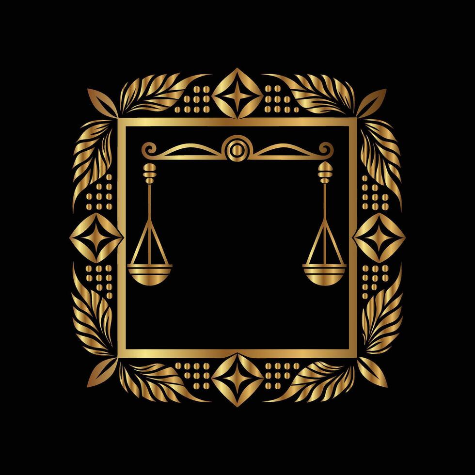 golden justice scales in a frame on a black background vector