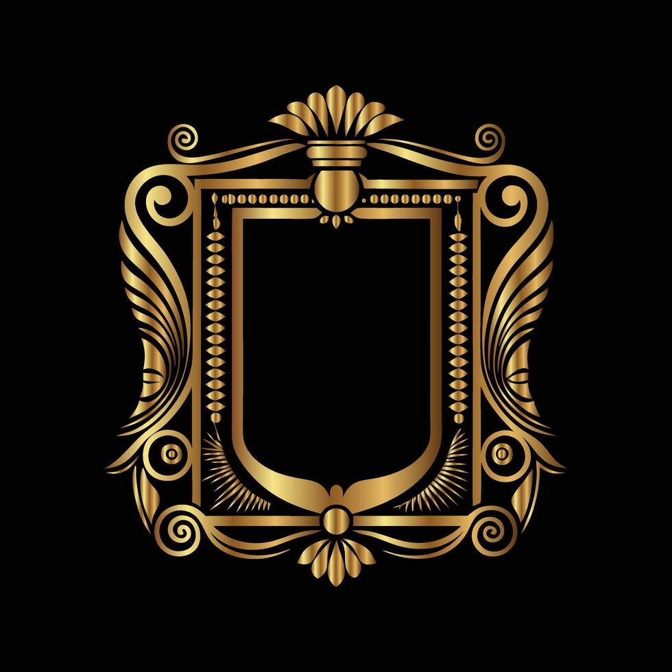 golden frame with ornate design on black background. golden frame vector
