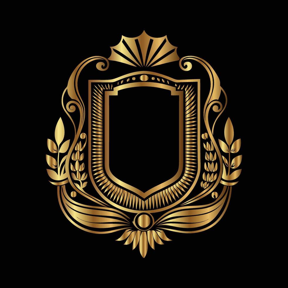 golden emblem with a crown and wheat on a black background vector