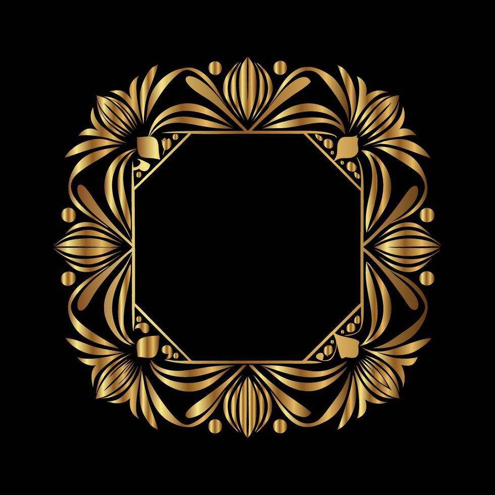 golden frame with floral pattern on black background. frame. vector