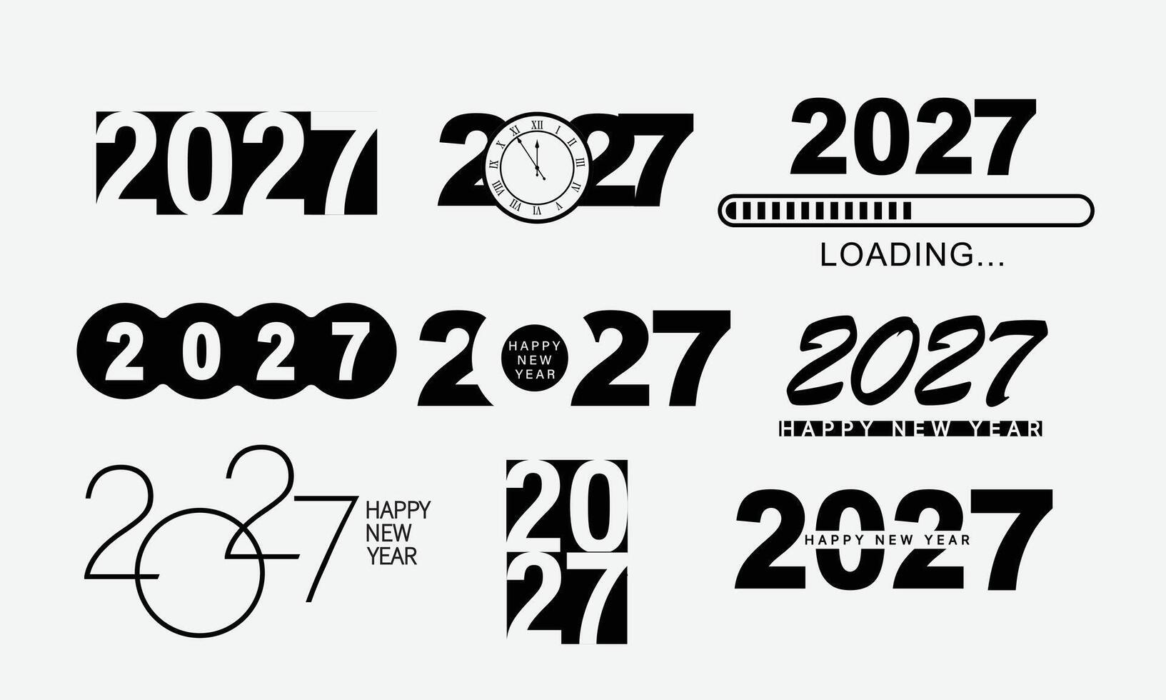 Set of 2027 Happy New Year logo text design. 2026 number design template. vector