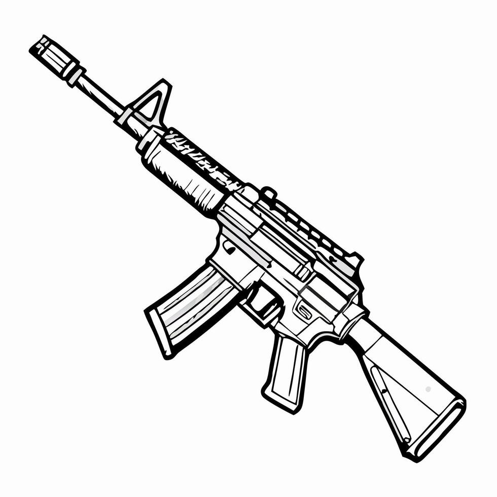 Black and White Line Drawing of an AR 15 Rifle vector