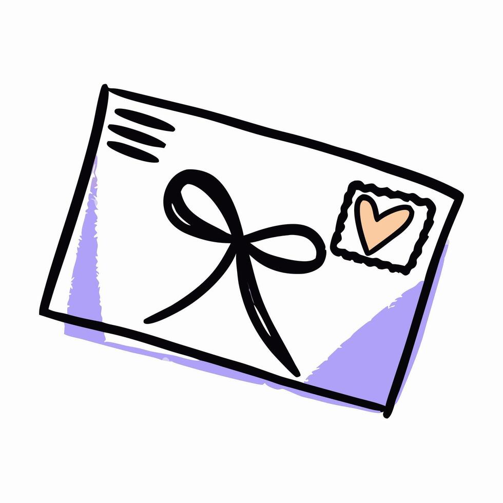 Cute Hand Drawn Envelope with Bow and Heart Stamp vector
