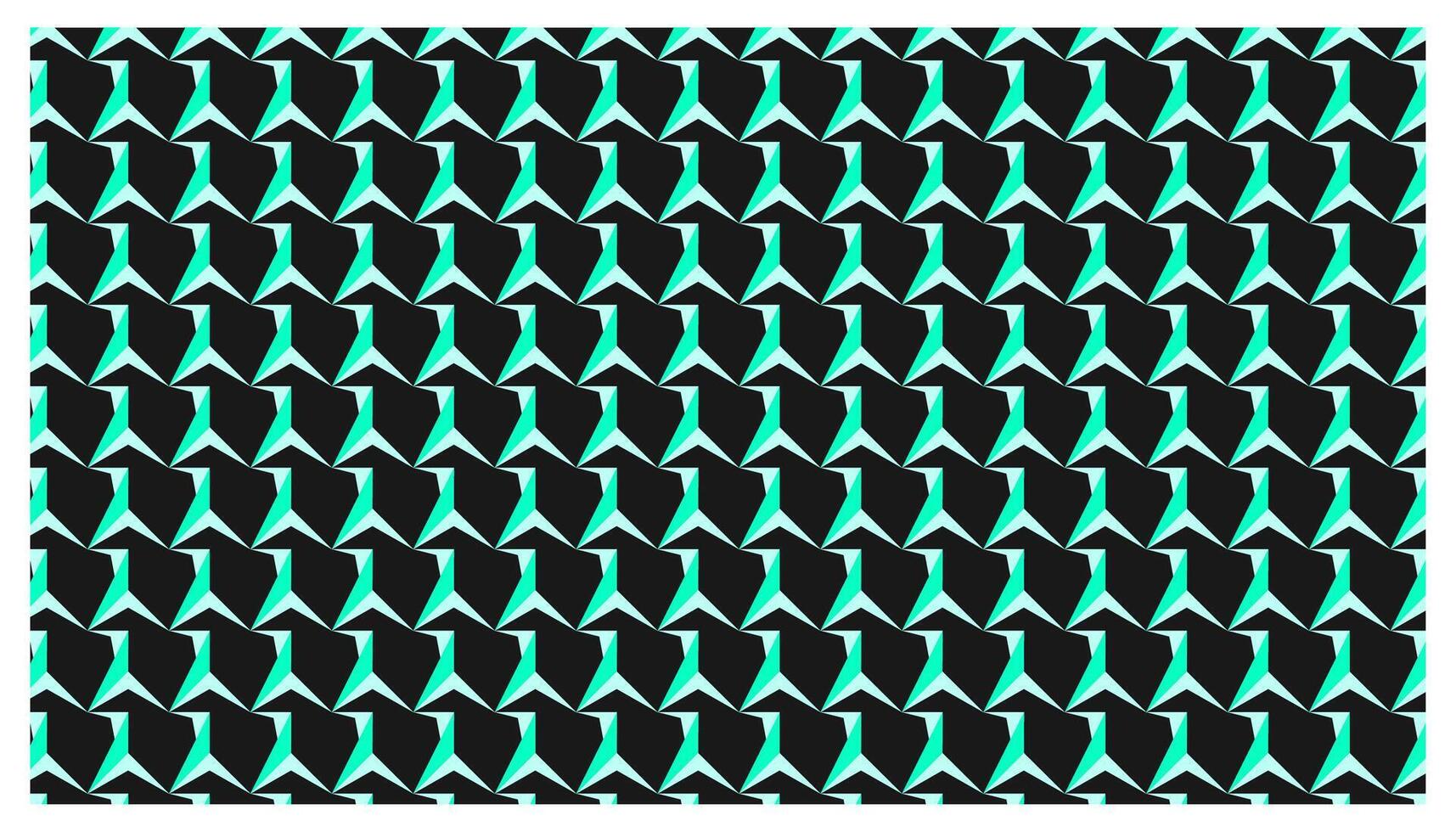 Seamless geometric pattern with glowing turquoise shapes on dark background, combining futuristic style and bold visual contrast, ideal for modern digital designs and tech themes vector