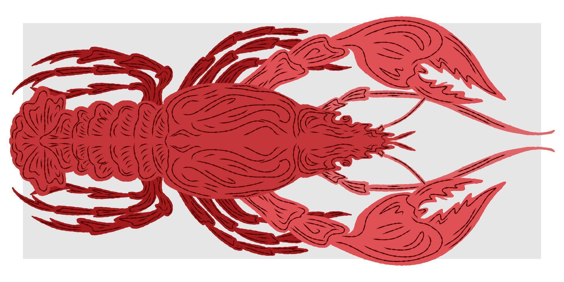 a lobster is shown in red on background vector