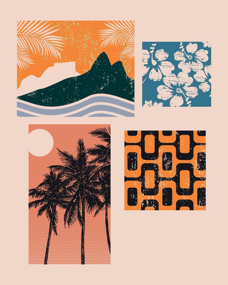 Graphic style elements of the coast of Rio de Janeiro, Brazil. vector
