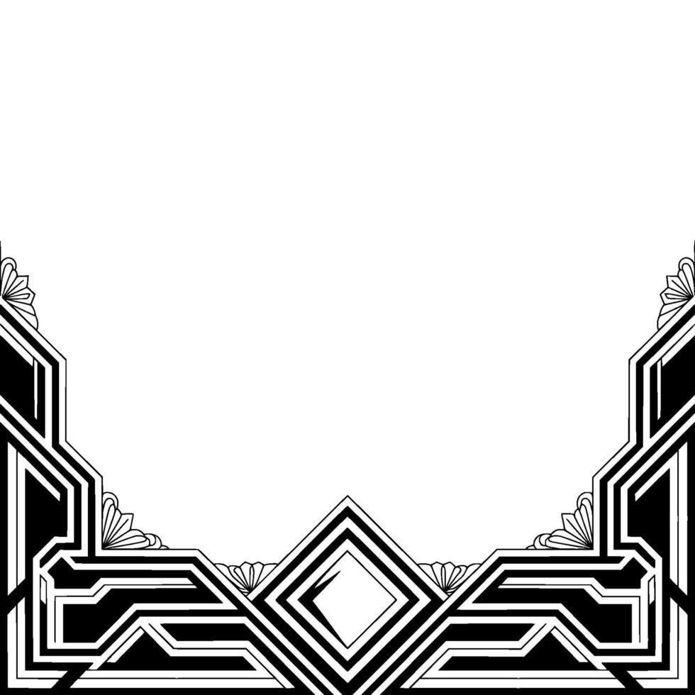 Art Deco Frame, Geometric Black and White Border With Floral Accents vector