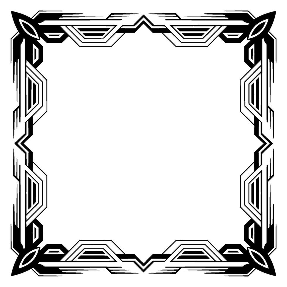 Art Deco Border Frame, Geometric Black White on Gradient vector