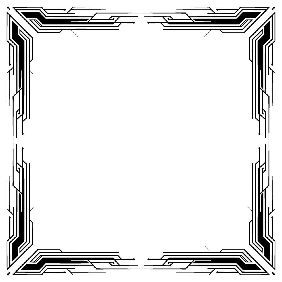 Tech Frame Futuristic Circuitry Border, Geometric , Black and White, Abstract vector