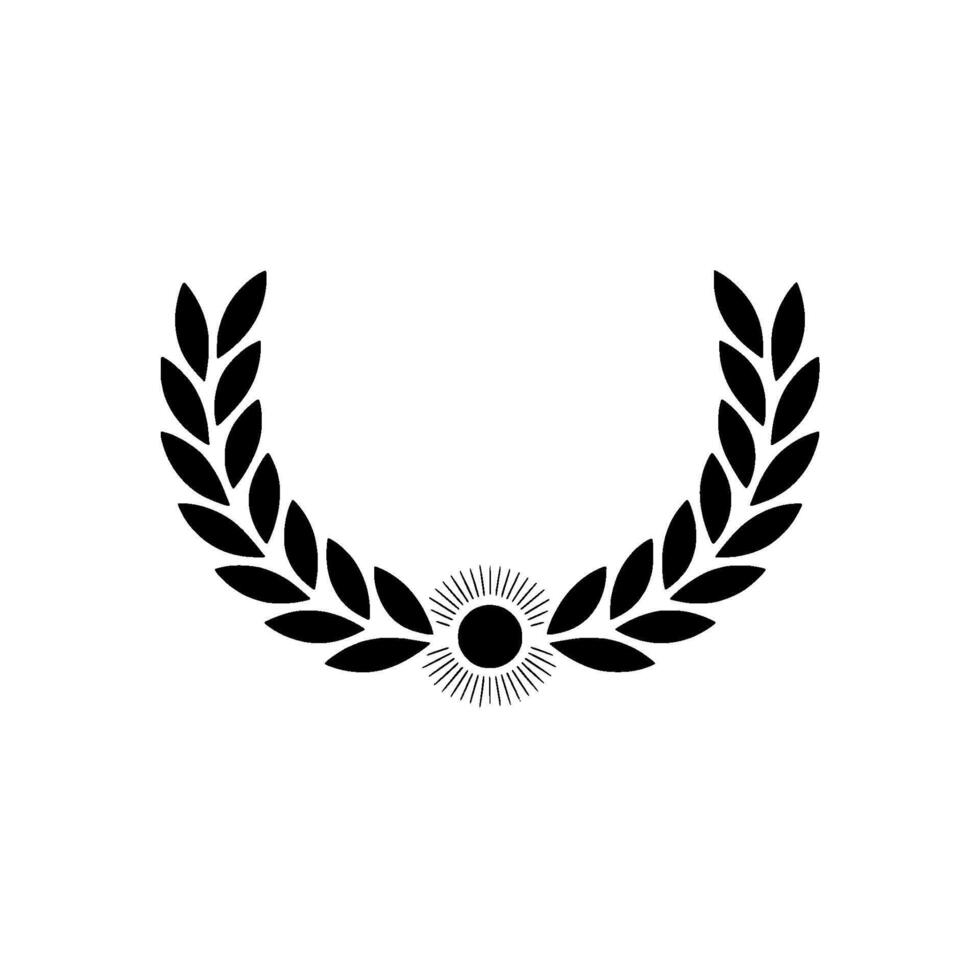 Black Laurel Wreath With Sunburst , Minimalist Emblem vector