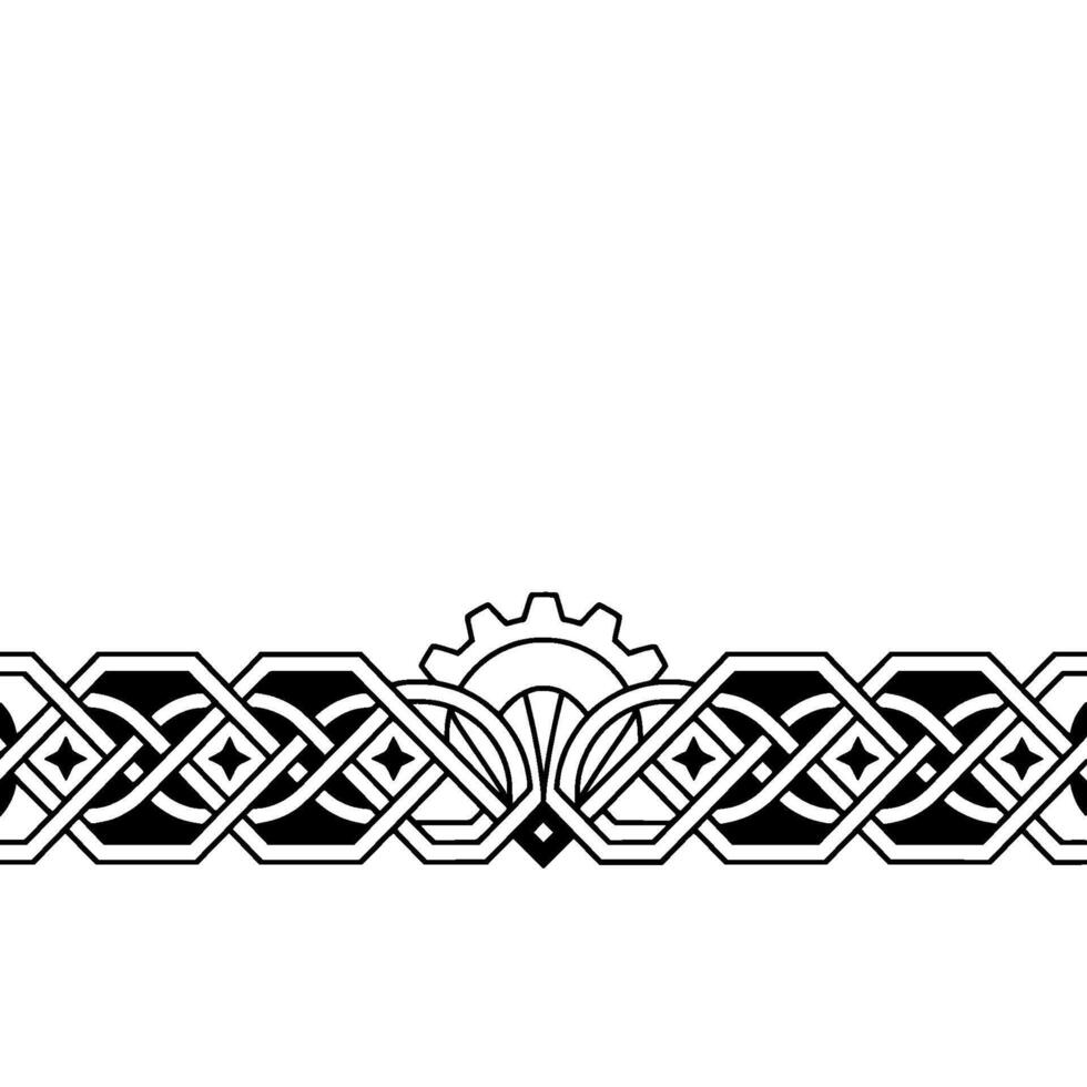 Intricate Geometric Border With Gear Motif, Black and White vector