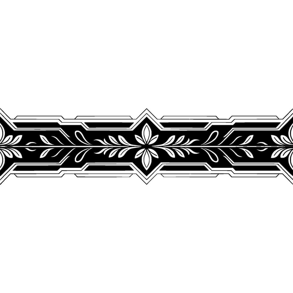 Elegant Geometric Floral Border, Black Silver on White vector
