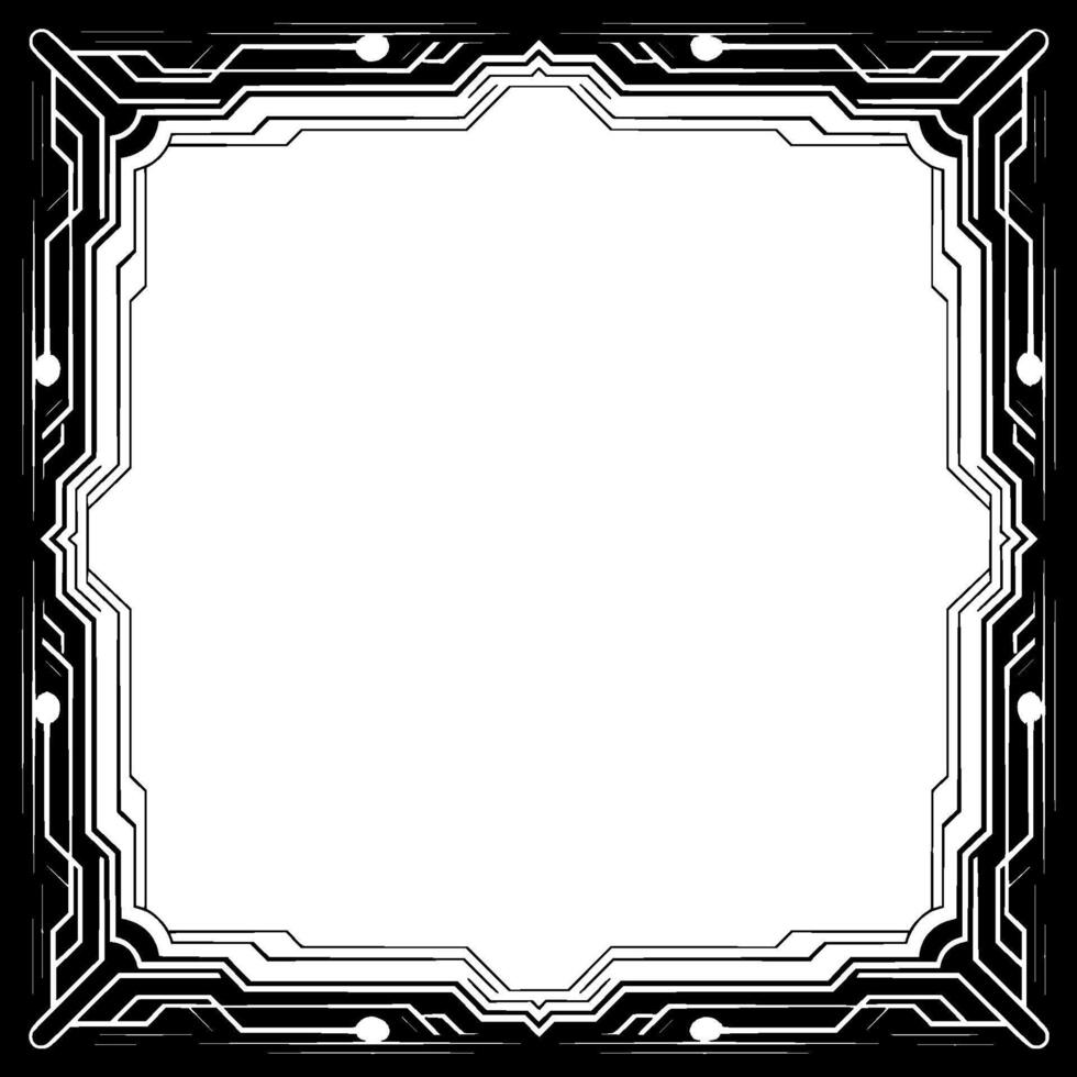 Futuristic Tech Frame Square Border With Illuminated Nodes, Cyberpunk vector
