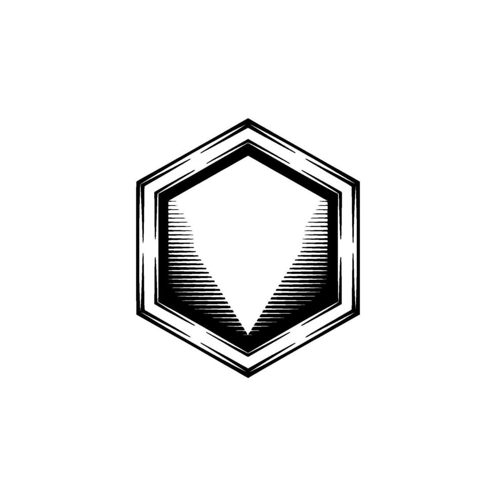 Geometric Hexagon With Gradients, Black and White Emblem, Minimalist vector