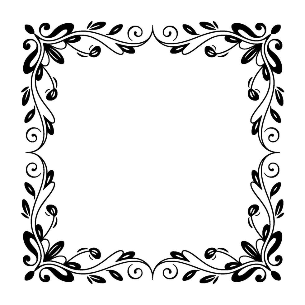 Elegant Floral Frame Black White Flourish Border, Invitation vector