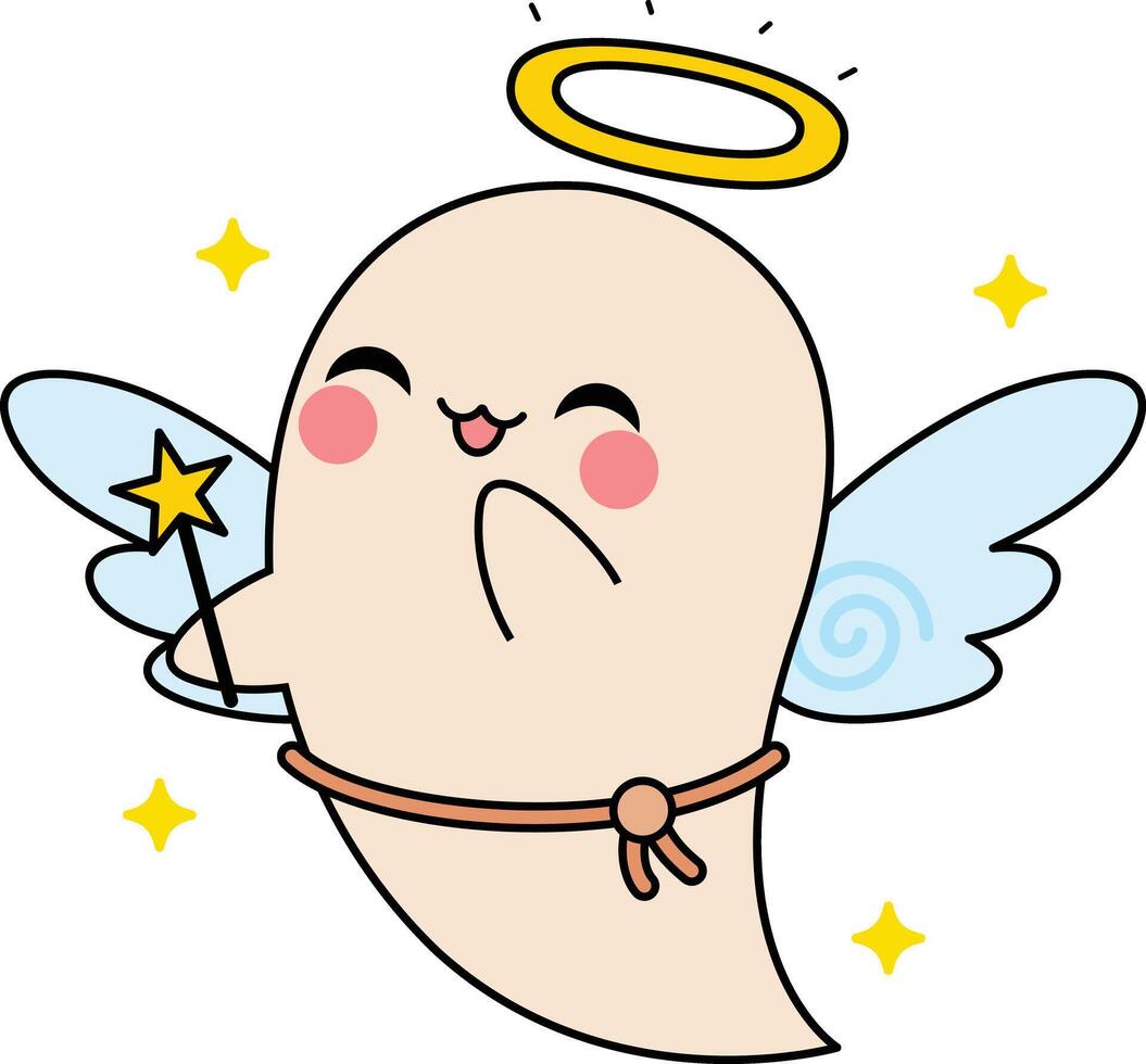 Kawaii Halloween ghost angel character with wings vector